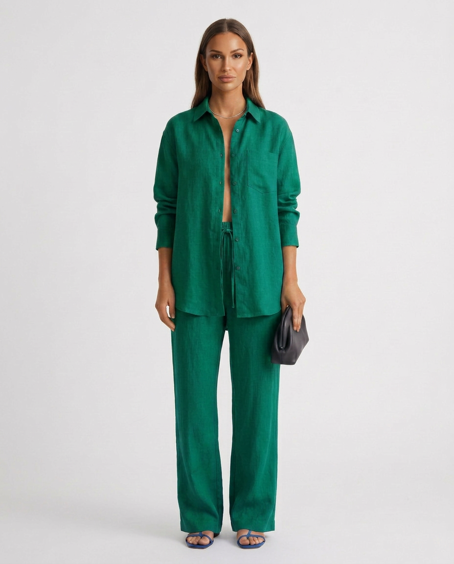 Women's Button-Up Shirt Two-Piece Set Outfit for Work Brunch Casual Days and Everyday Wear