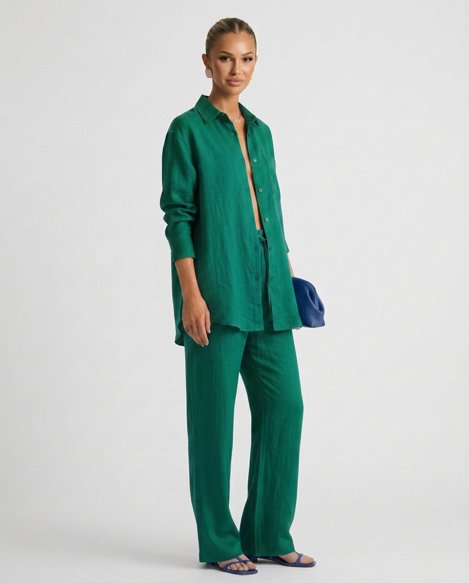 Women's Button-Up Shirt Two-Piece Set Outfit for Work Brunch Casual Days and Everyday Wear