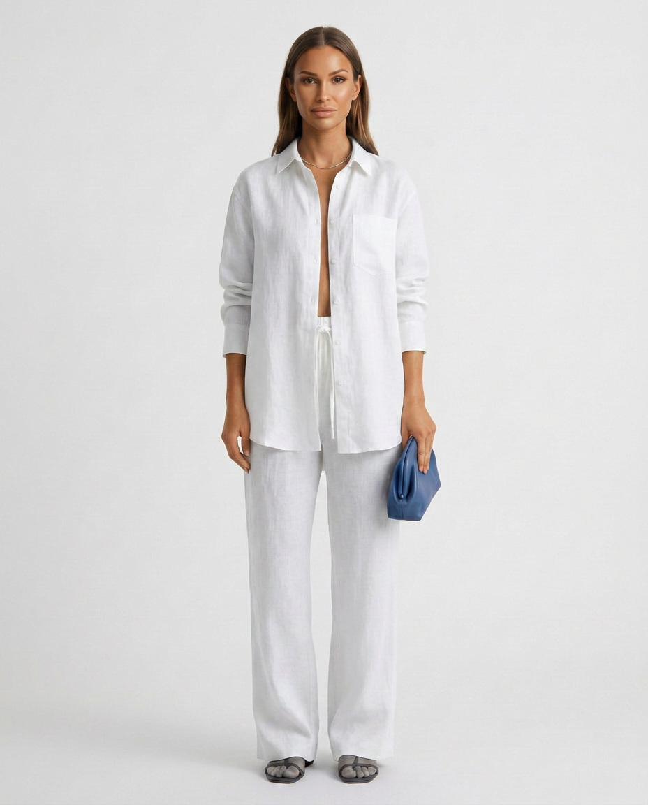 Women's Button-Up Shirt Two-Piece Set Outfit for Work Brunch Casual Days and Everyday Wear