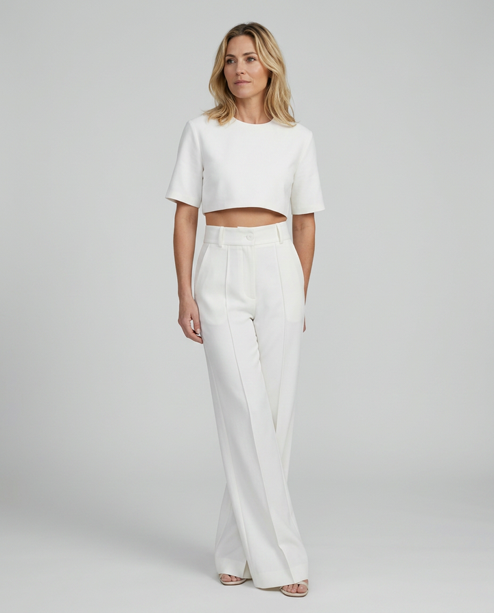 Women’s Stylish Crop Top and Wide-Leg Trousers Set | Chic