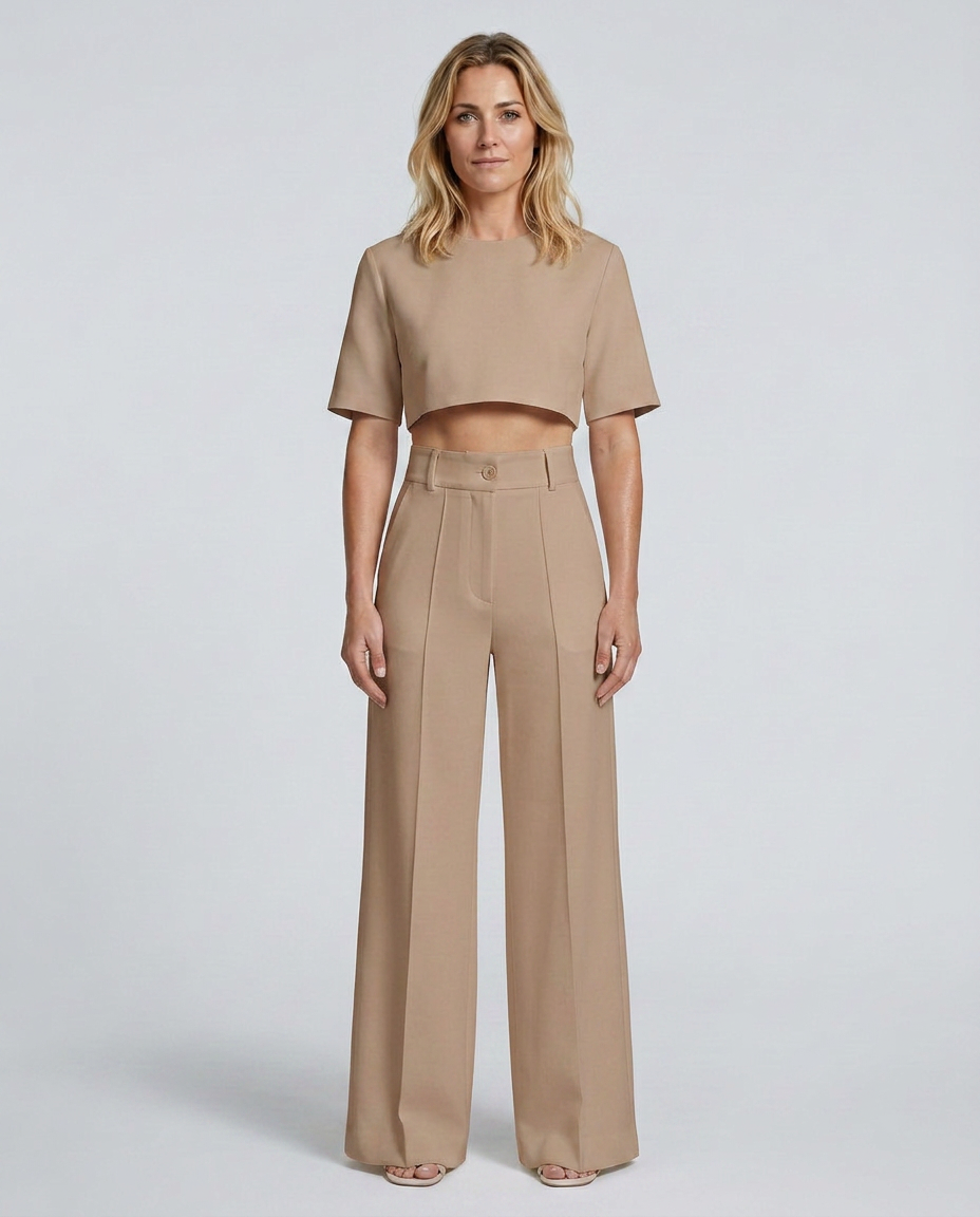 Women's Crop Top Wide-Leg Trousers Pants Set Outfit for Work Brunch Casual Days and Everyday Wear