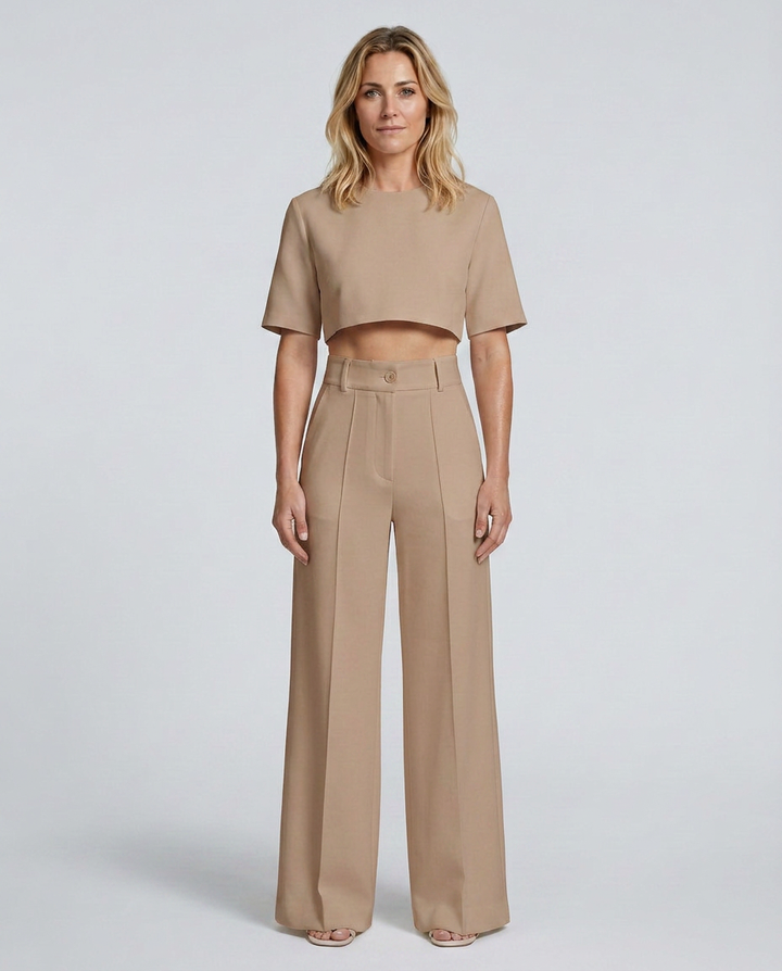 Women’s Stylish Crop Top and Wide-Leg Trousers Set | Chic