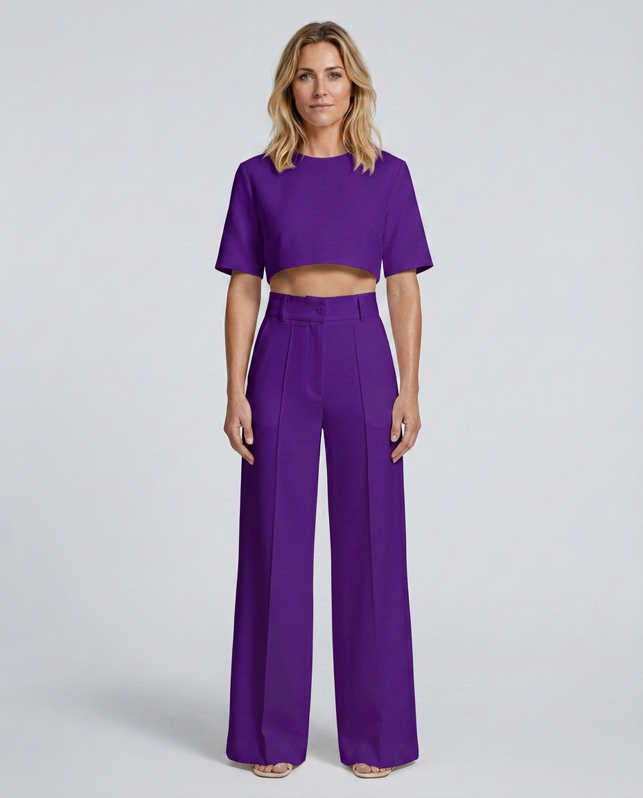 Women's Crop Top Wide-Leg Trousers Pants Set Outfit for Work Brunch Casual Days and Everyday Wear