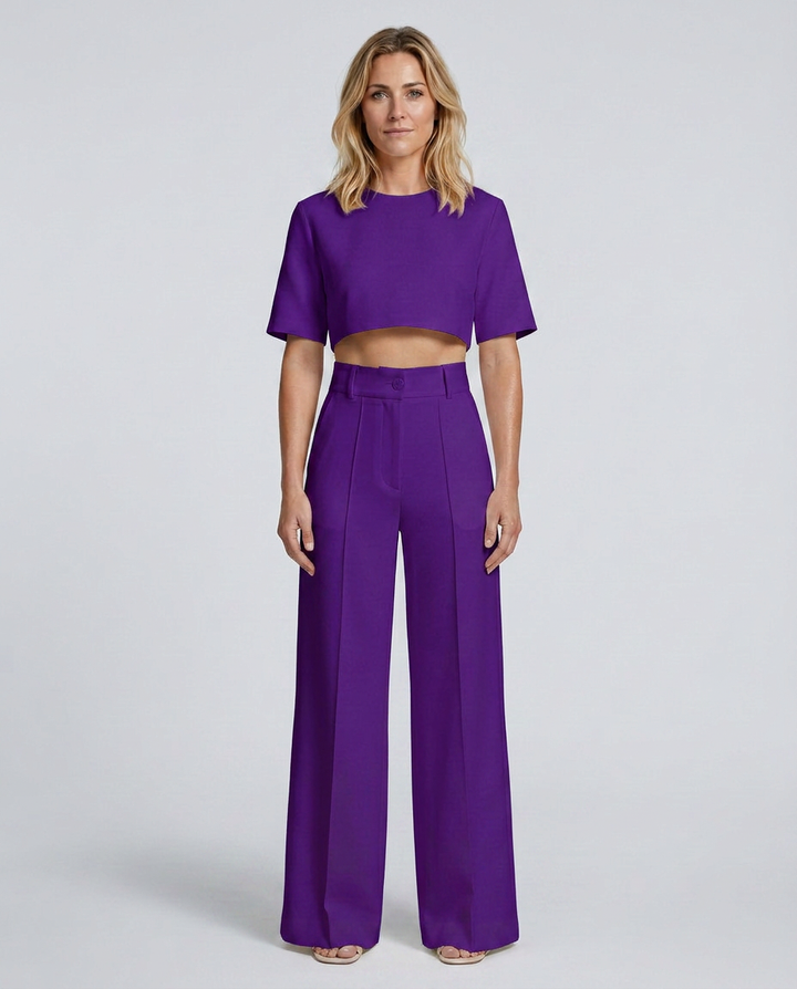 Women’s Stylish Crop Top and Wide-Leg Trousers Set | Chic