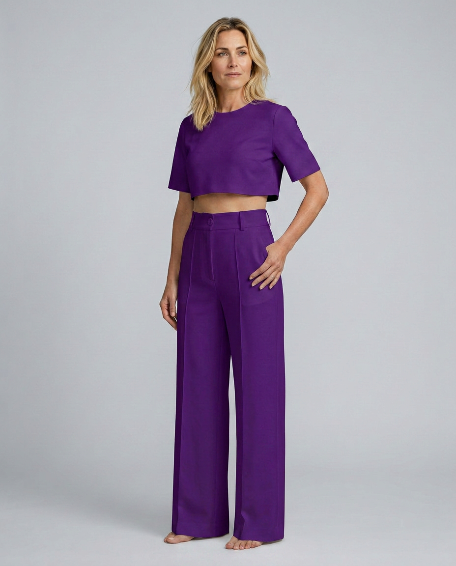 Women's Crop Top Wide-Leg Trousers Pants Set Outfit for Work Brunch Casual Days and Everyday Wear