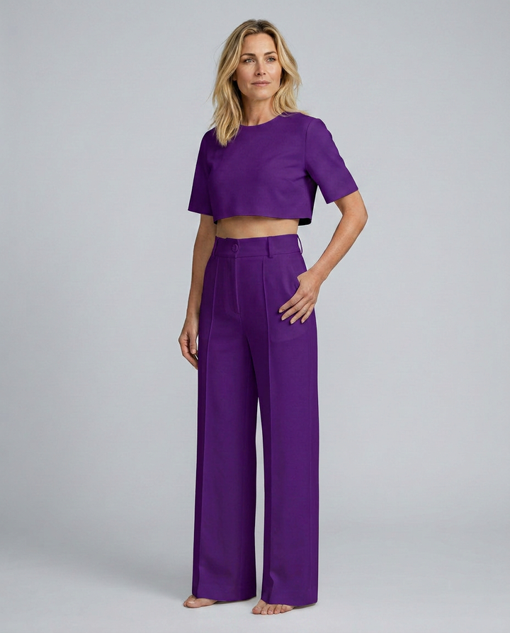 Women’s Stylish Crop Top and Wide-Leg Trousers Set | Chic