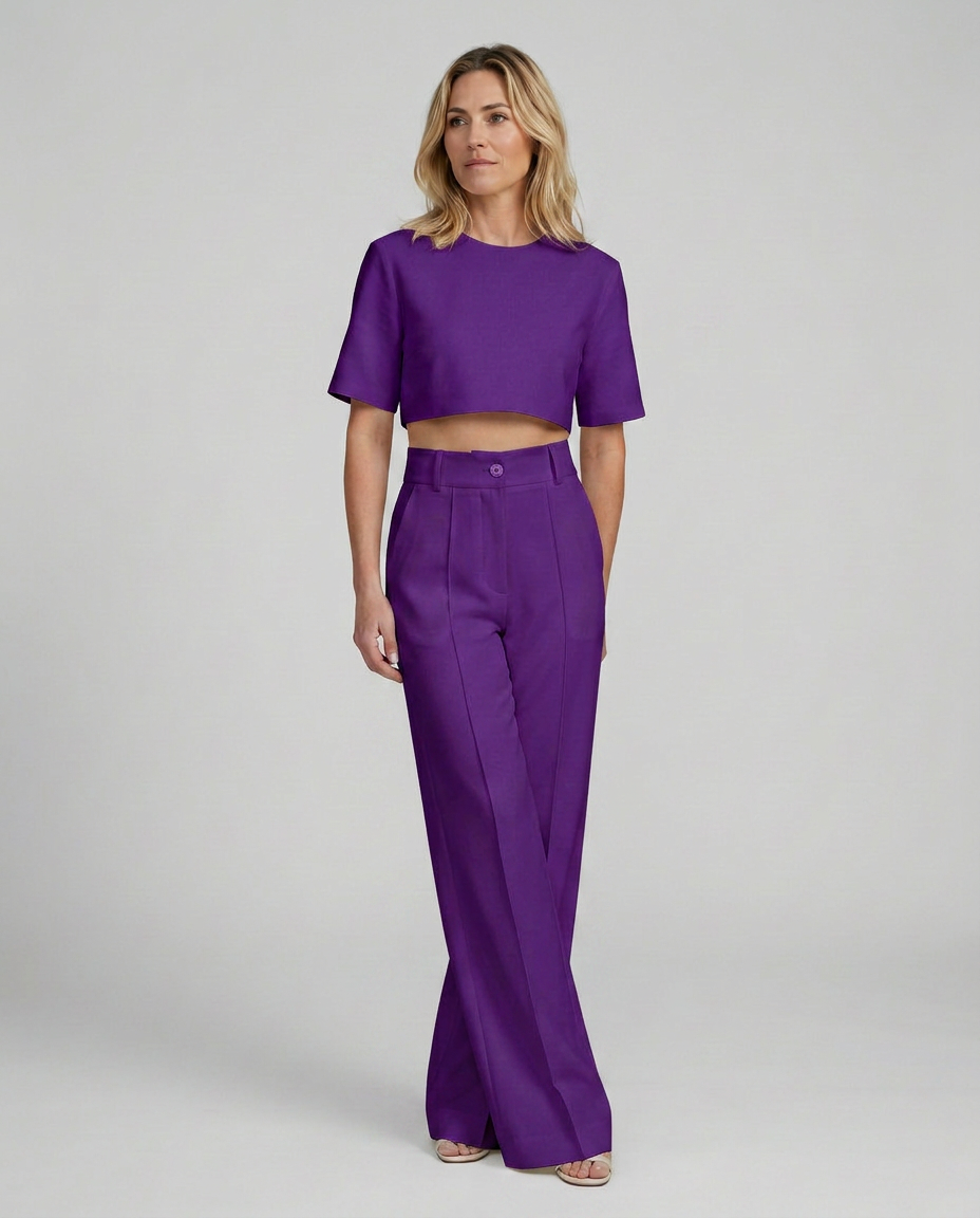 Women's Crop Top Wide-Leg Trousers Pants Set Outfit for Work Brunch Casual Days and Everyday Wear