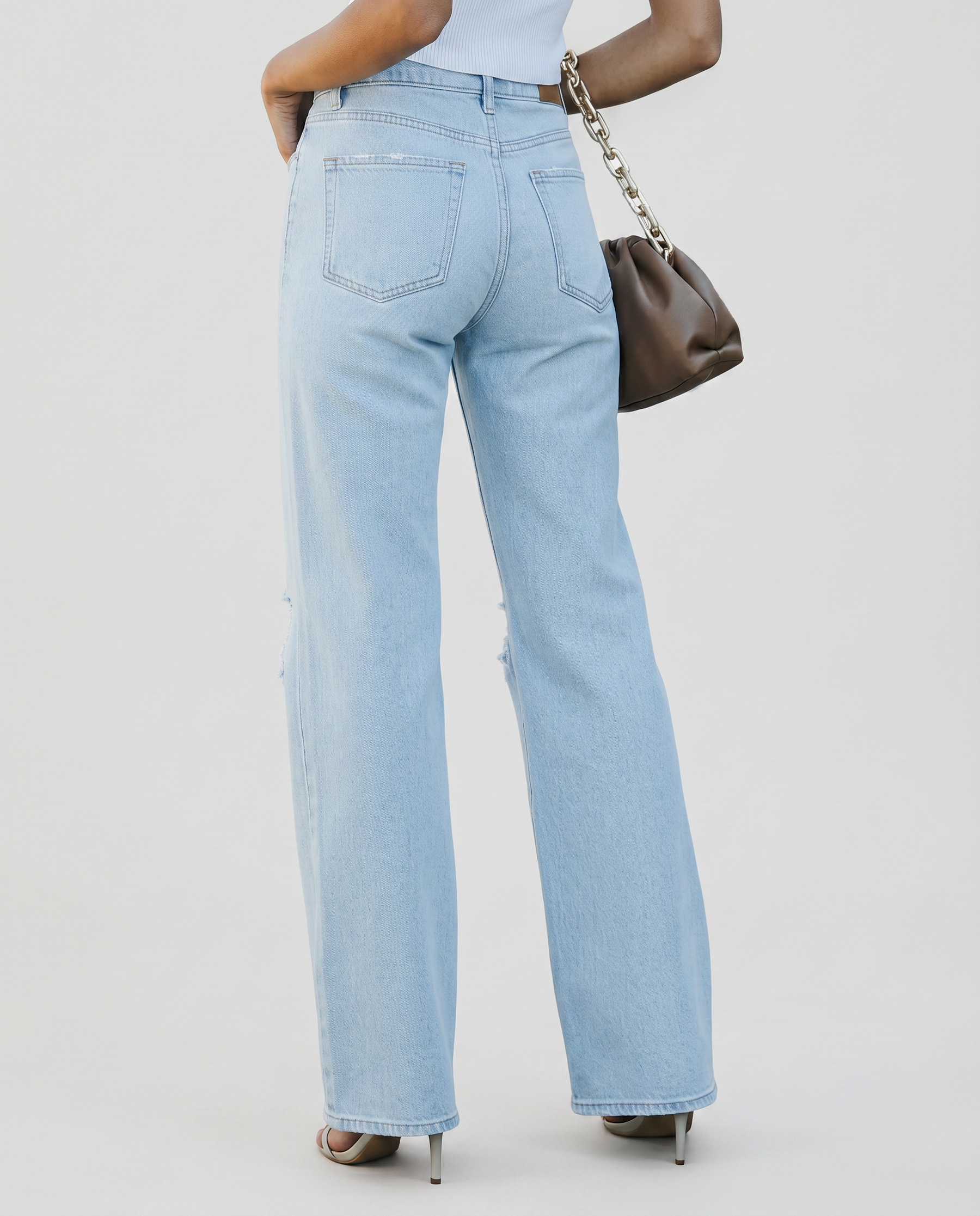 Women's Wide-Leg Distressed Casual Jeans Outfit for Work Casual Days Holidays and Everyday Wear