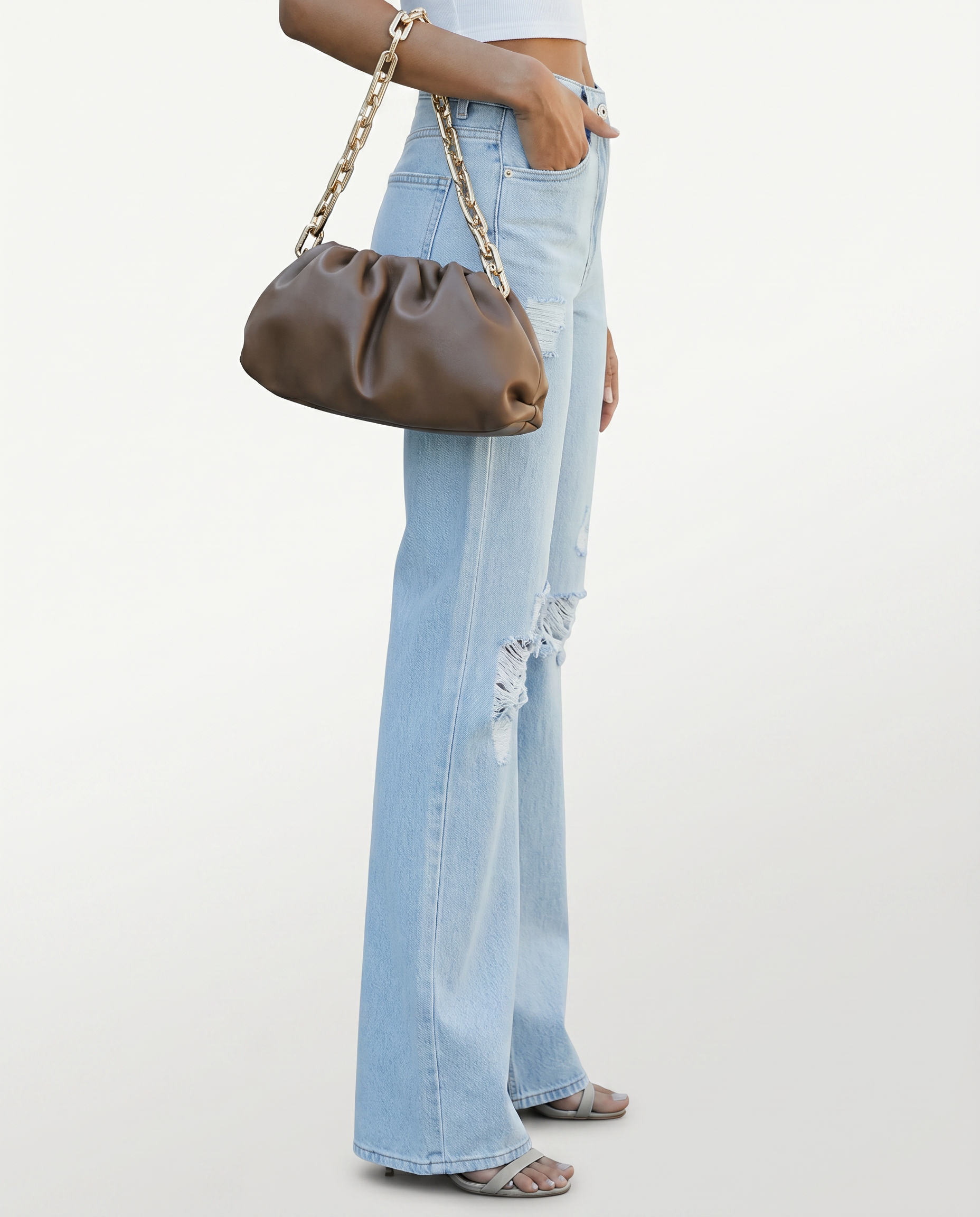 Women's Wide-Leg Distressed Casual Jeans Outfit for Work Casual Days Holidays and Everyday Wear