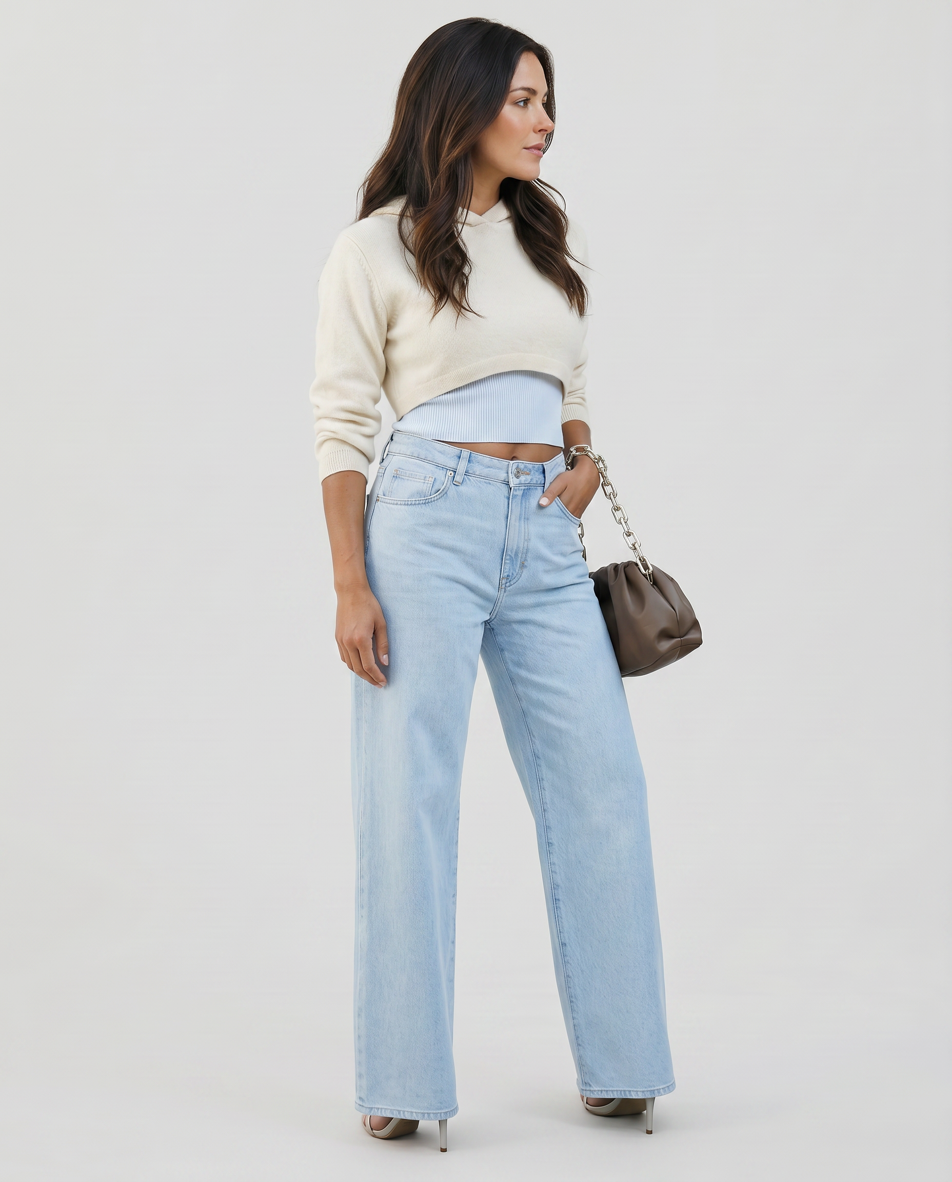 Women's Wide-Leg Distressed Casual Jeans Outfit for Work Casual Days Holidays and Everyday Wear