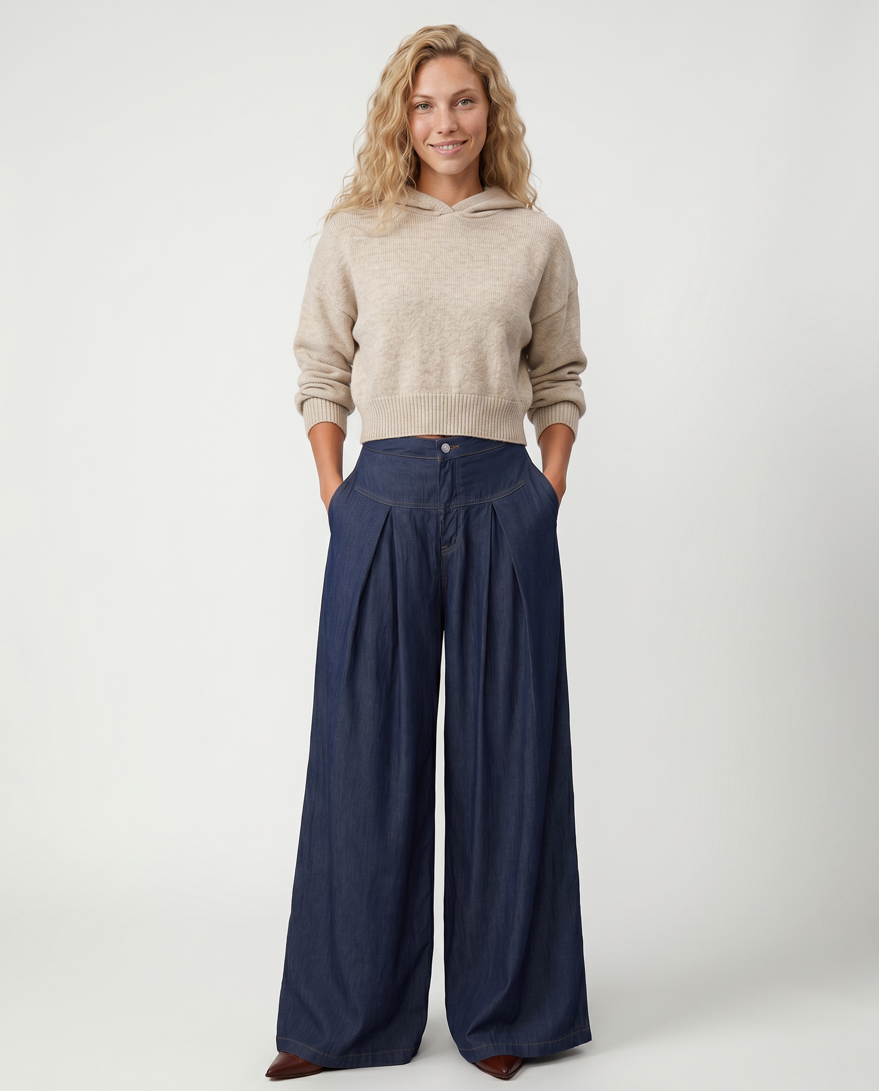 Women's Wide-Leg Front Closure Jeans Outfit for Work Casual Days Holidays and Everyday Wear