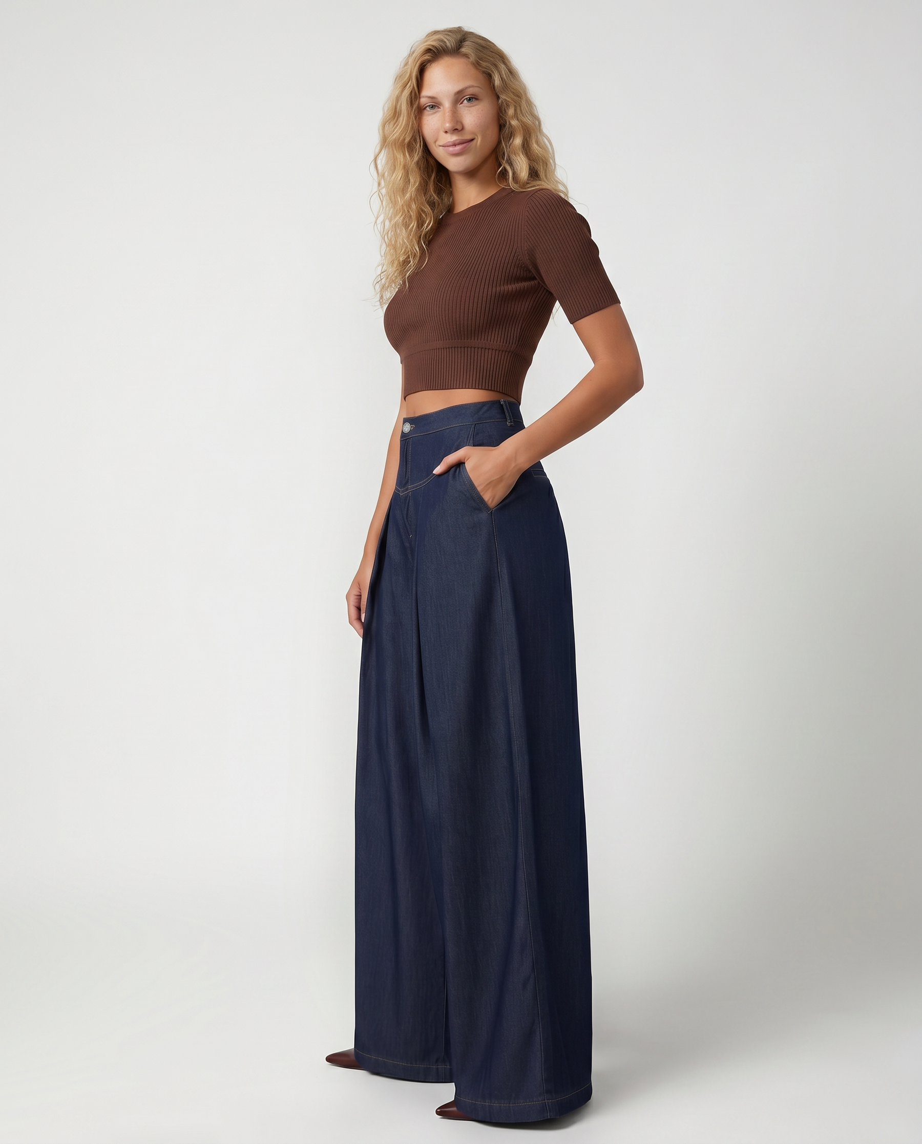Women's Wide-Leg Front Closure Jeans Outfit for Work Casual Days Holidays and Everyday Wear