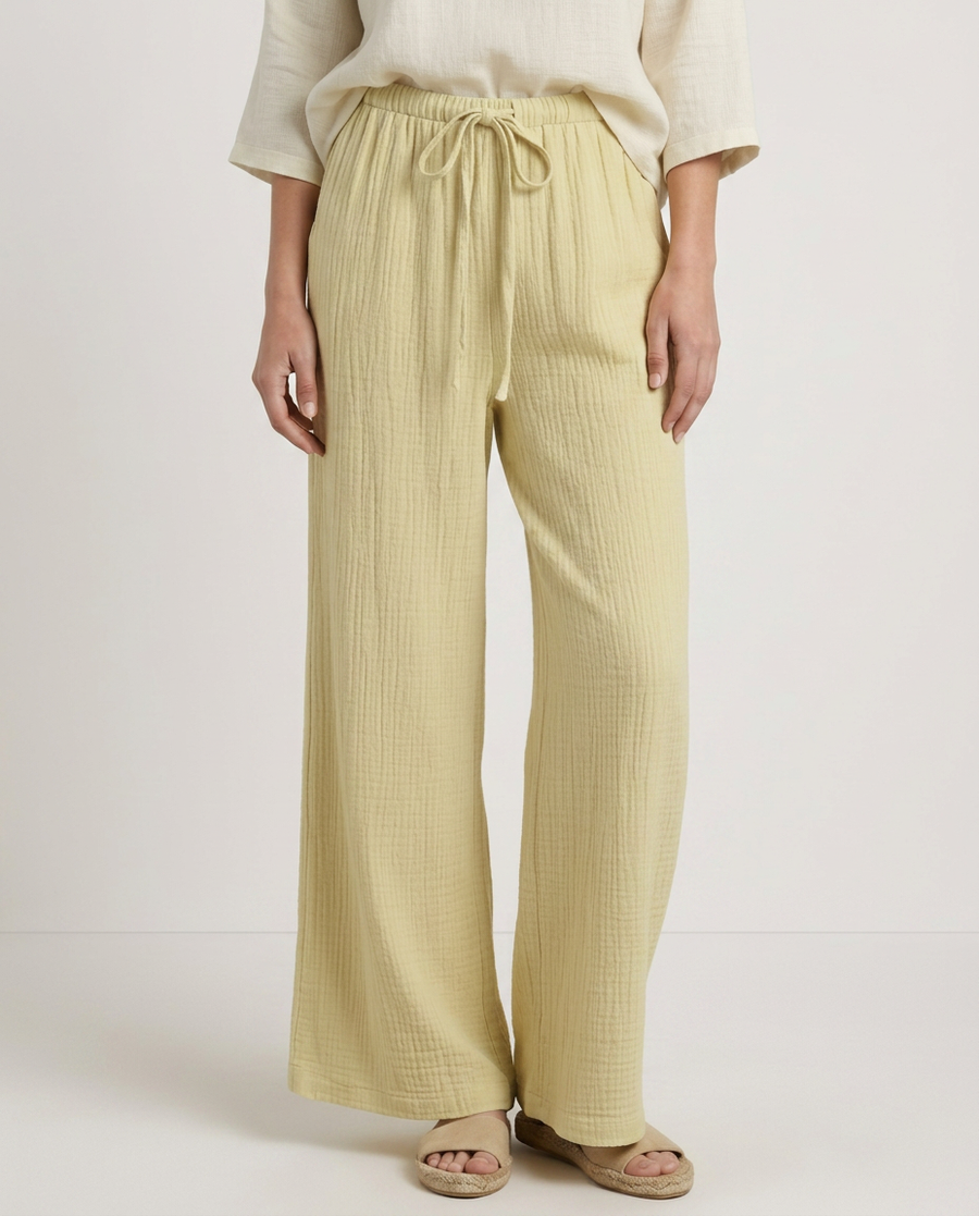 Women's Wide-Leg Elastic Waist Trousers Pants Outfit for Work Casual Days Holidays and Everyday Wear