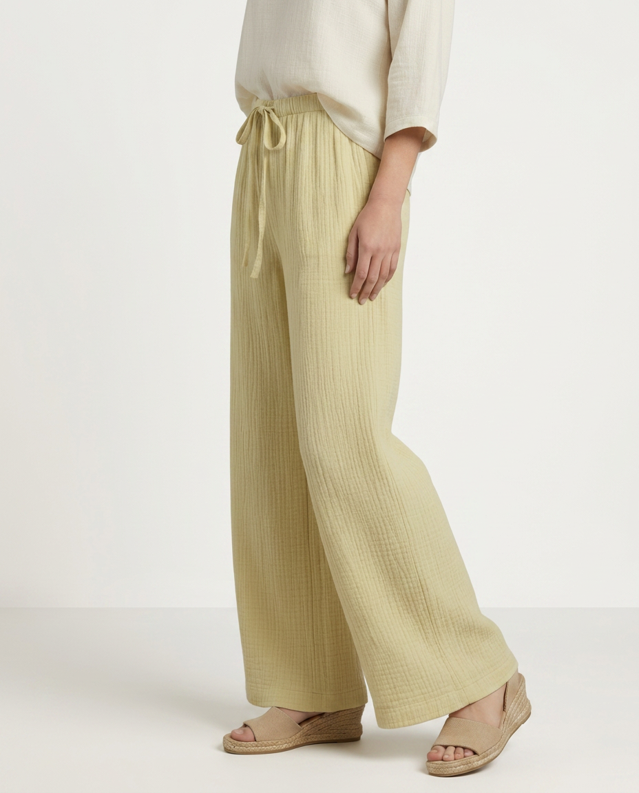 Women's Wide-Leg Elastic Waist Trousers Pants Outfit for Work Casual Days Holidays and Everyday Wear