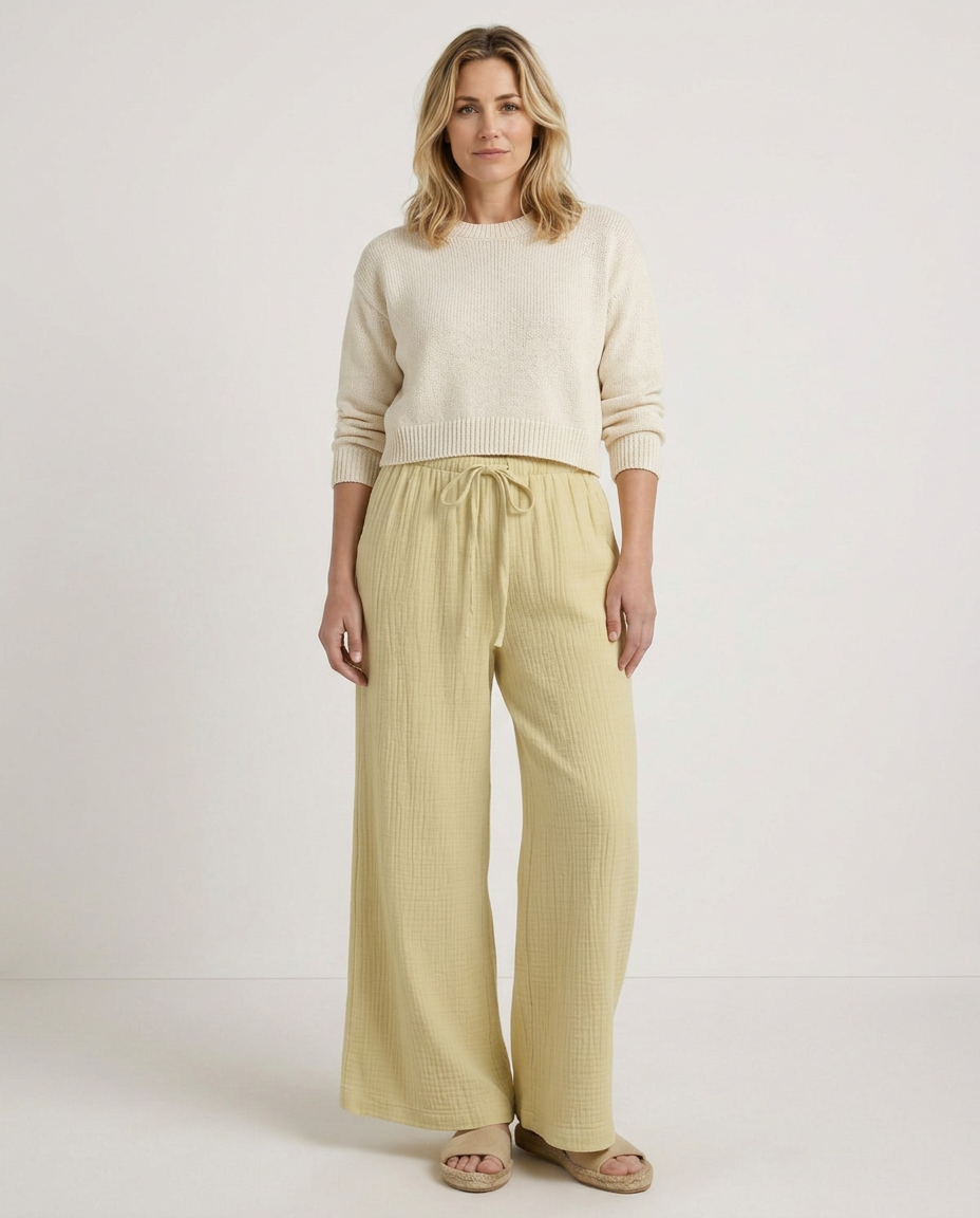 Women's Wide-Leg Elastic Waist Trousers Pants Outfit for Work Casual Days Holidays and Everyday Wear