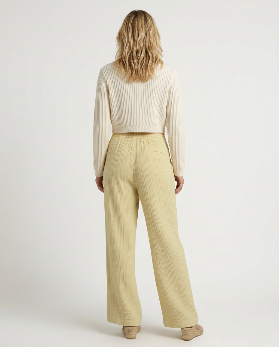 Women's Wide-Leg Elastic Waist Trousers Pants Outfit for Work Casual Days Holidays and Everyday Wear