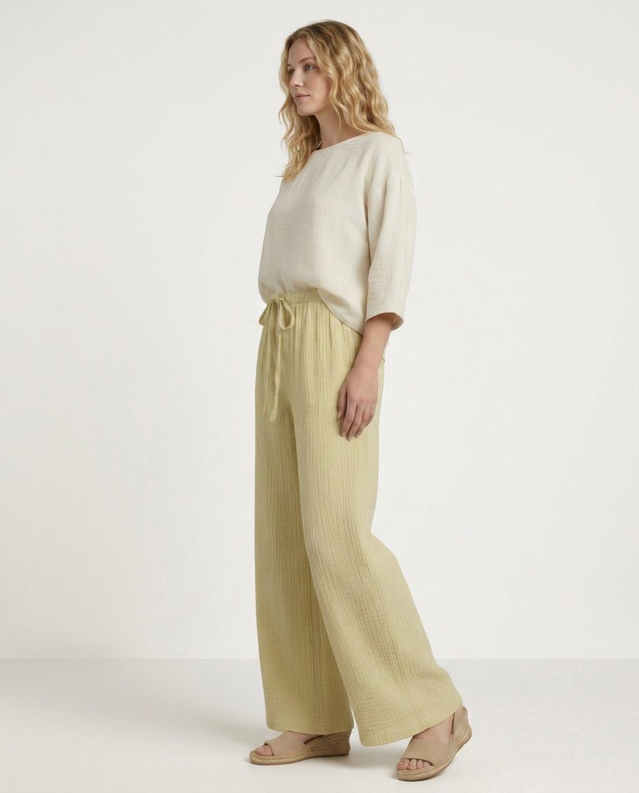 Women's Wide-Leg Elastic Waist Trousers Pants Outfit for Work Casual Days Holidays and Everyday Wear