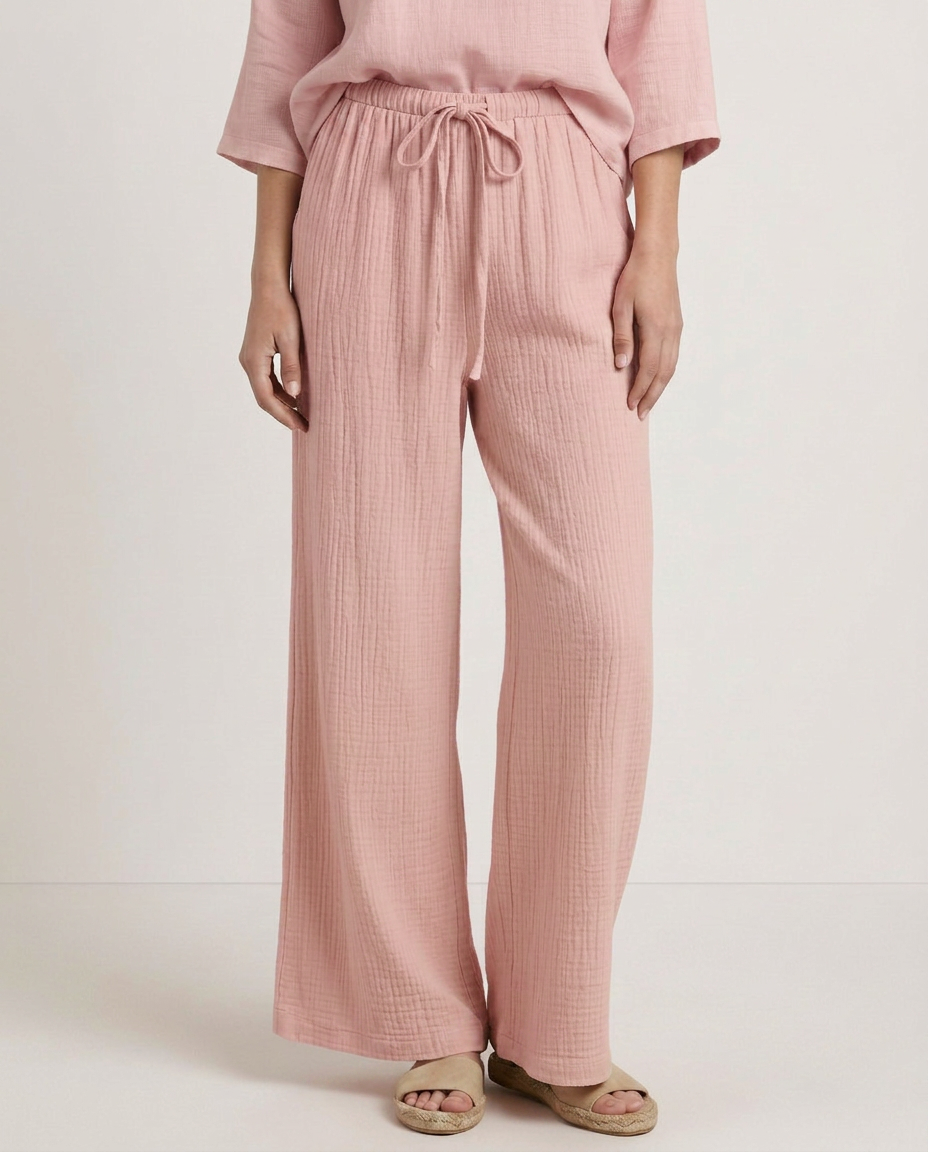 Women's Wide-Leg Elastic Waist Trousers Pants Outfit for Work Casual Days Holidays and Everyday Wear
