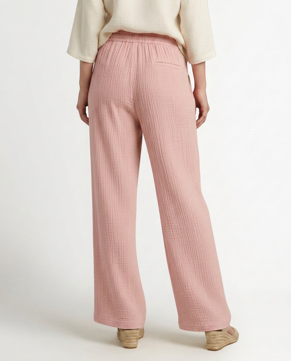 Women's Wide-Leg Elastic Waist Trousers Pants Outfit for Work Casual Days Holidays and Everyday Wear