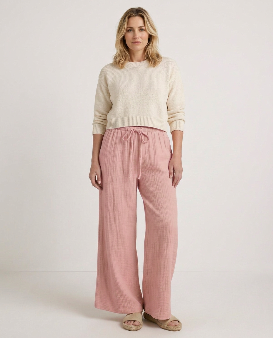 Women's Wide-Leg Elastic Waist Trousers Pants Outfit for Work Casual Days Holidays and Everyday Wear