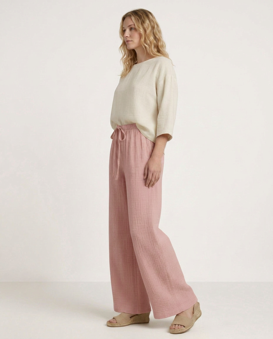 Women's Wide-Leg Elastic Waist Trousers Pants Outfit for Work Casual Days Holidays and Everyday Wear