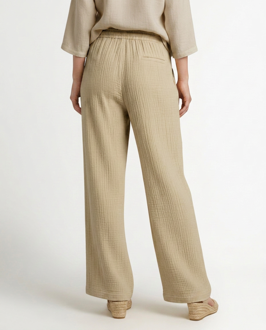 Women's Wide-Leg Elastic Waist Trousers Pants Outfit for Work Casual Days Holidays and Everyday Wear