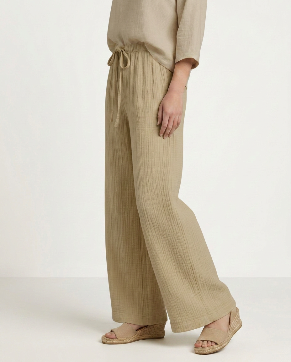 Women's Wide-Leg Elastic Waist Trousers Pants Outfit for Work Casual Days Holidays and Everyday Wear