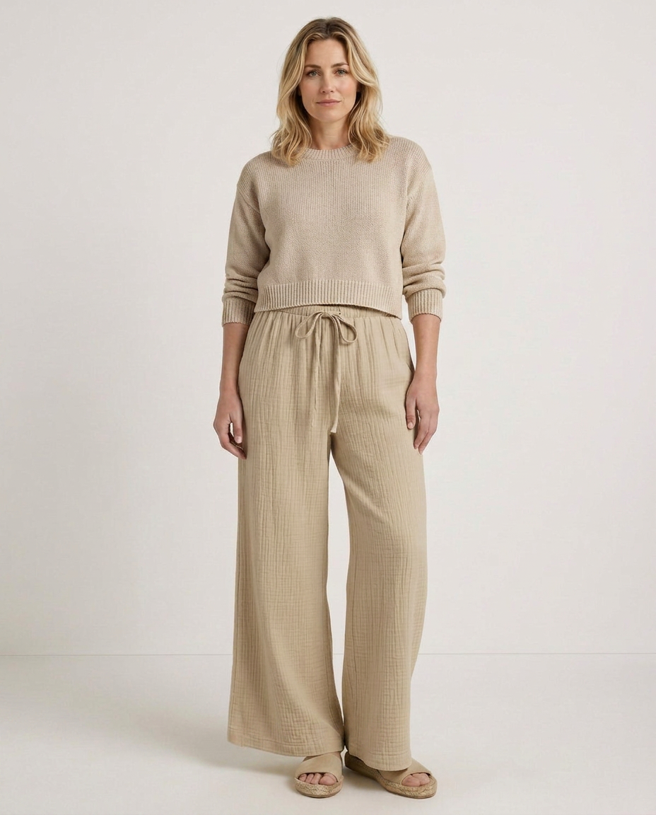 Women's Wide-Leg Elastic Waist Trousers Pants Outfit for Work Casual Days Holidays and Everyday Wear