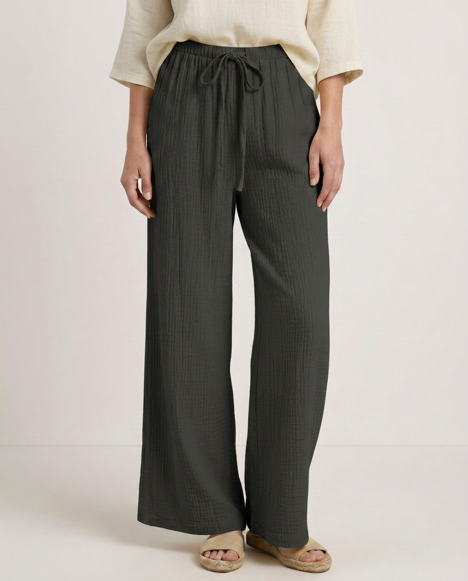 Women's Wide-Leg Elastic Waist Trousers Pants Outfit for Work Casual Days Holidays and Everyday Wear
