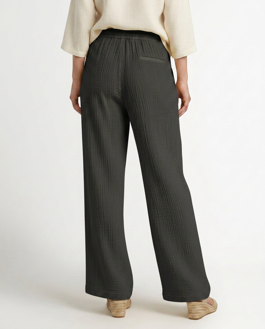 Women's Wide-Leg Elastic Waist Trousers Pants Outfit for Work Casual Days Holidays and Everyday Wear