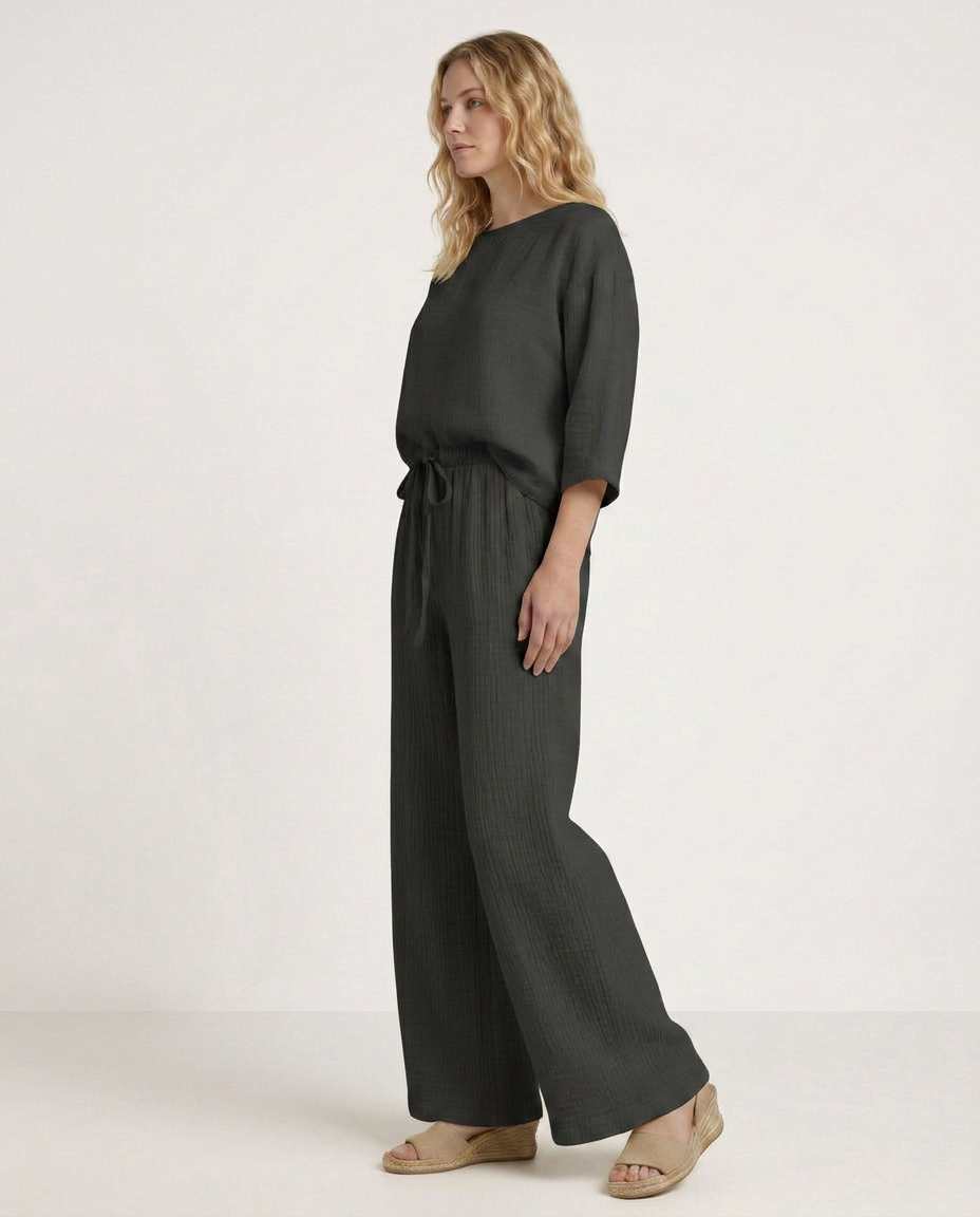 Women's Wide-Leg Elastic Waist Trousers Pants Outfit for Work Casual Days Holidays and Everyday Wear