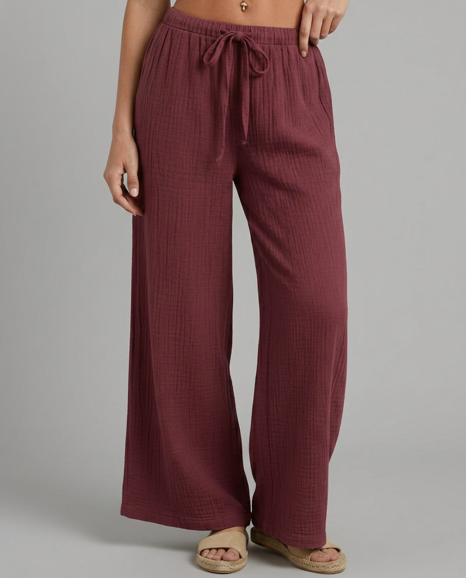 Women's Wide-Leg Elastic Waist Trousers Pants Outfit for Work Casual Days Holidays and Everyday Wear
