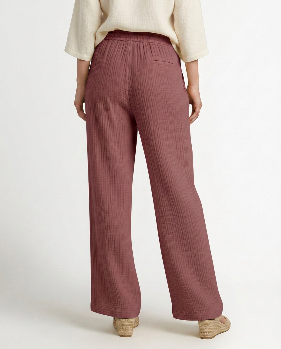 Women's Wide-Leg Elastic Waist Trousers Pants Outfit for Work Casual Days Holidays and Everyday Wear