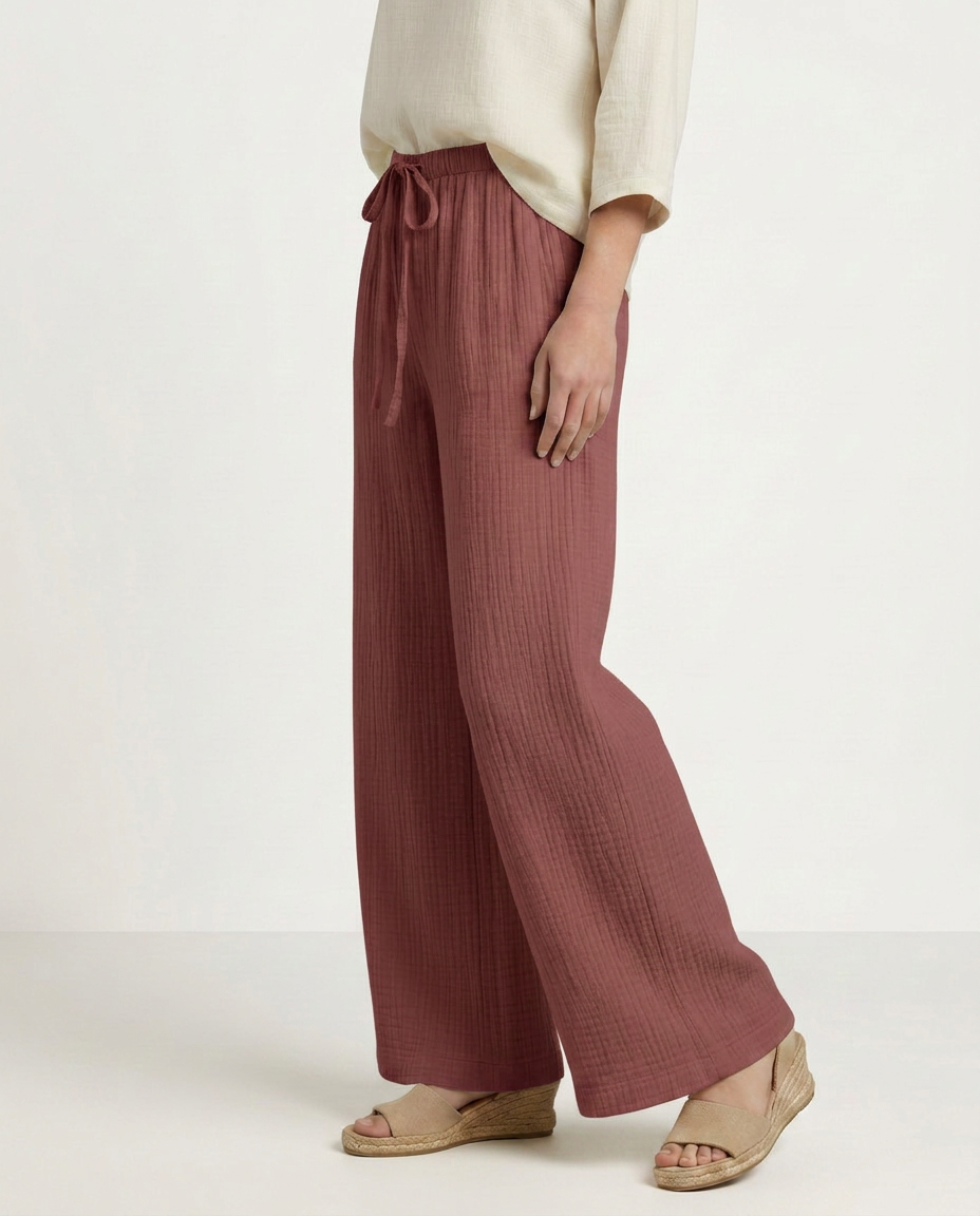 Women's Wide-Leg Elastic Waist Trousers Pants Outfit for Work Casual Days Holidays and Everyday Wear