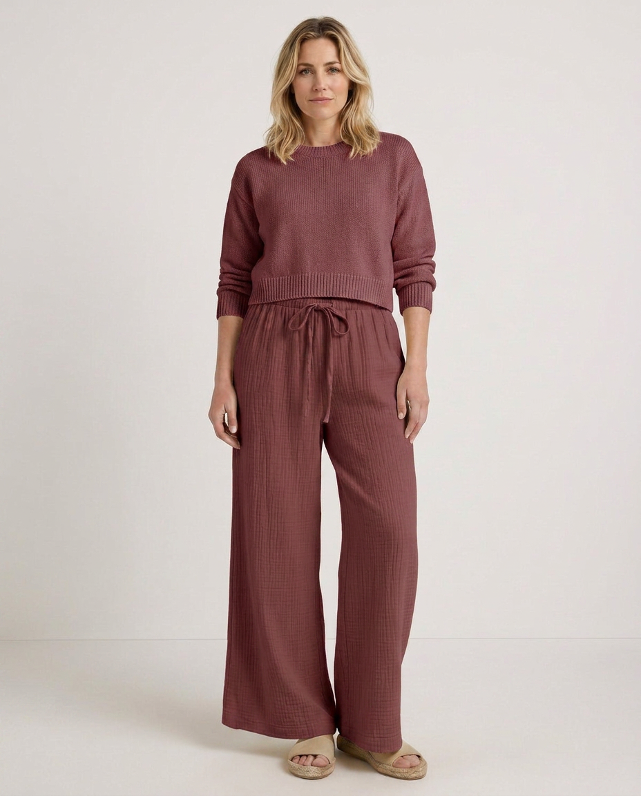 Women's Wide-Leg Elastic Waist Trousers Pants Outfit for Work Casual Days Holidays and Everyday Wear
