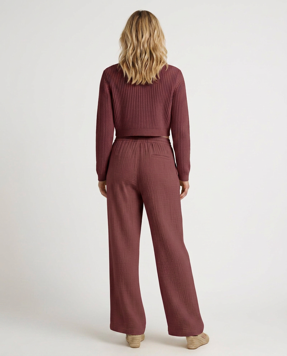 Women's Wide-Leg Elastic Waist Trousers Pants Outfit for Work Casual Days Holidays and Everyday Wear