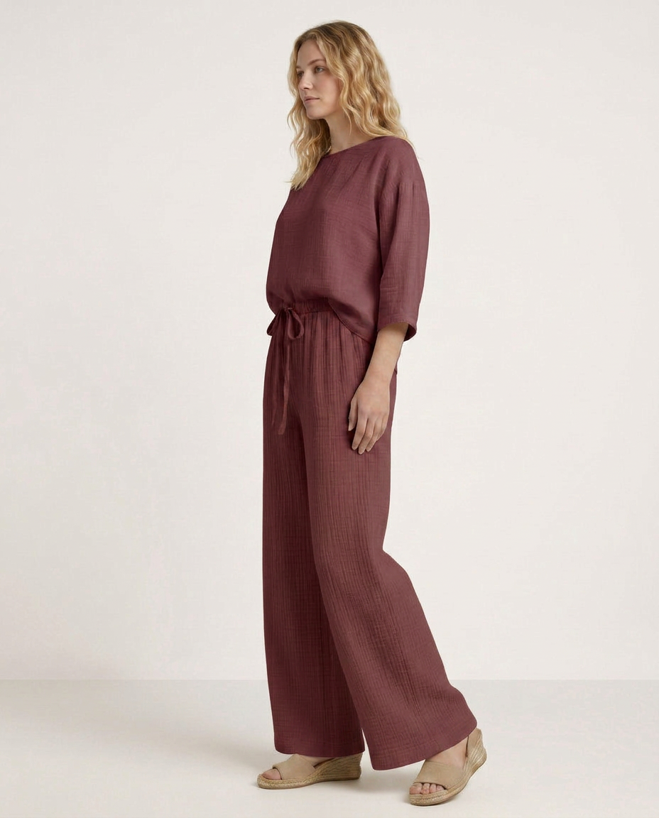 Women's Wide-Leg Elastic Waist Trousers Pants Outfit for Work Casual Days Holidays and Everyday Wear