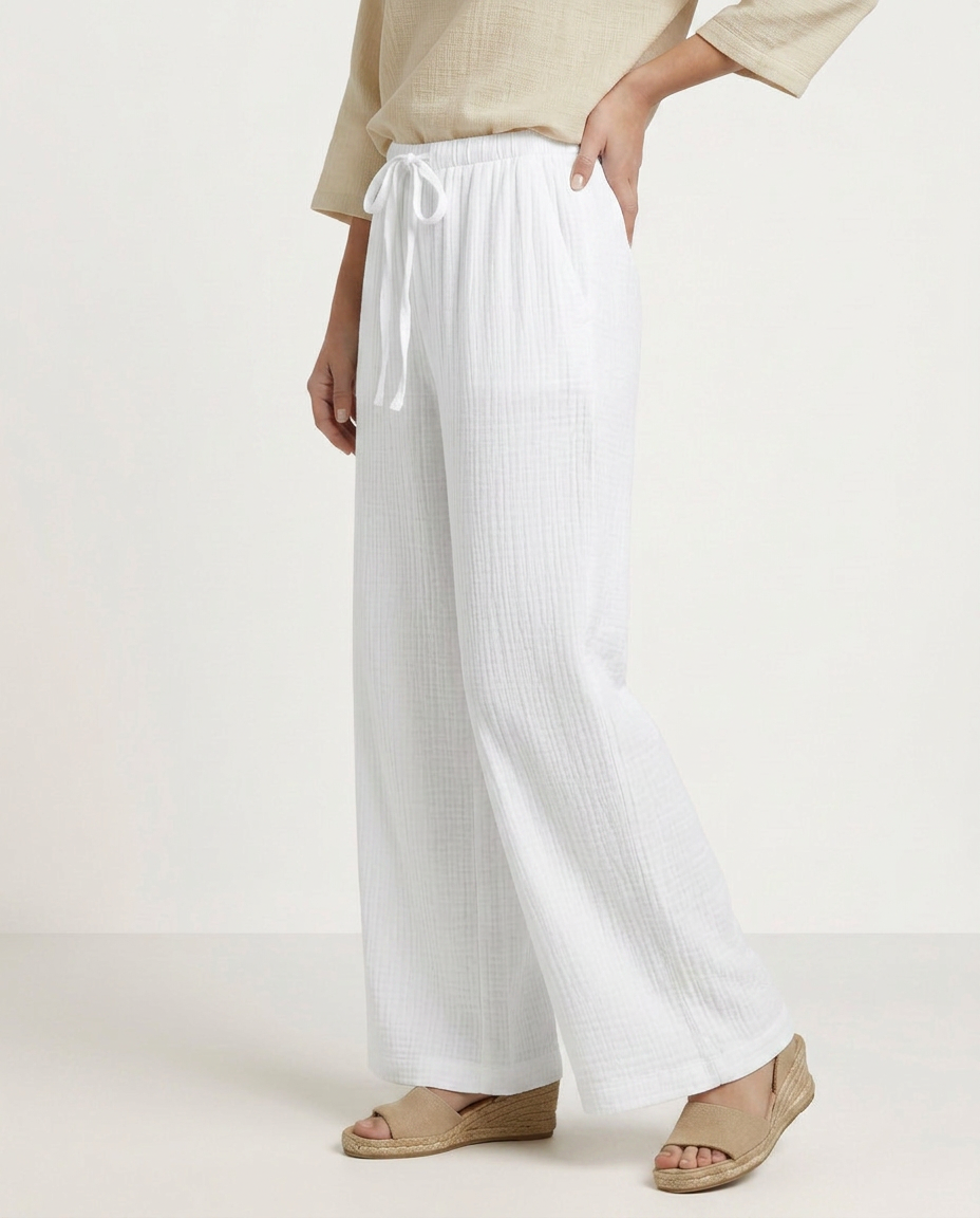 Women's Wide-Leg Elastic Waist Trousers Pants Outfit for Work Casual Days Holidays and Everyday Wear