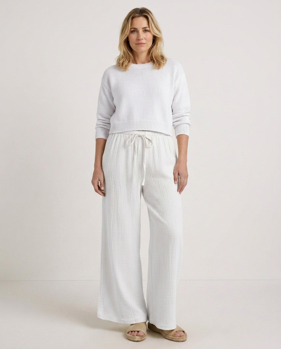 Women's Wide-Leg Elastic Waist Trousers Pants Outfit for Work Casual Days Holidays and Everyday Wear