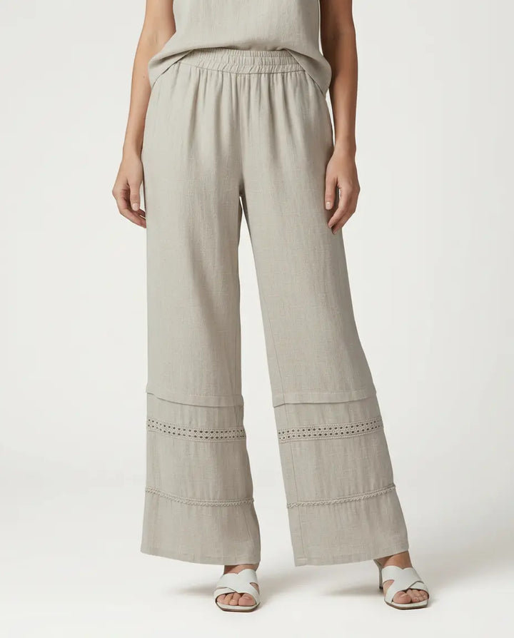 Women’s Elegant Wide Leg Trousers | Lace Trim Panels