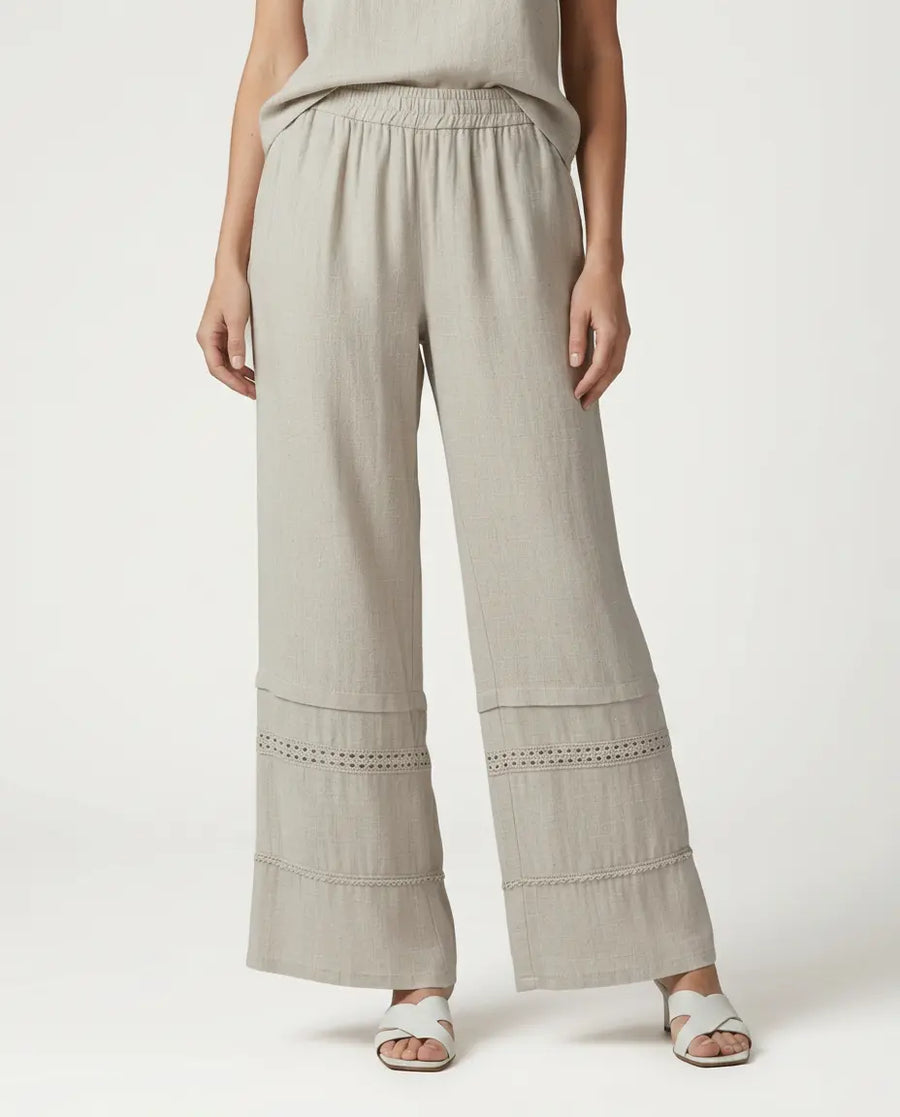 Women's Wide Leg Lace Trim Trousers Pants Outfit for Work Casual Days Holidays and Everyday Wear