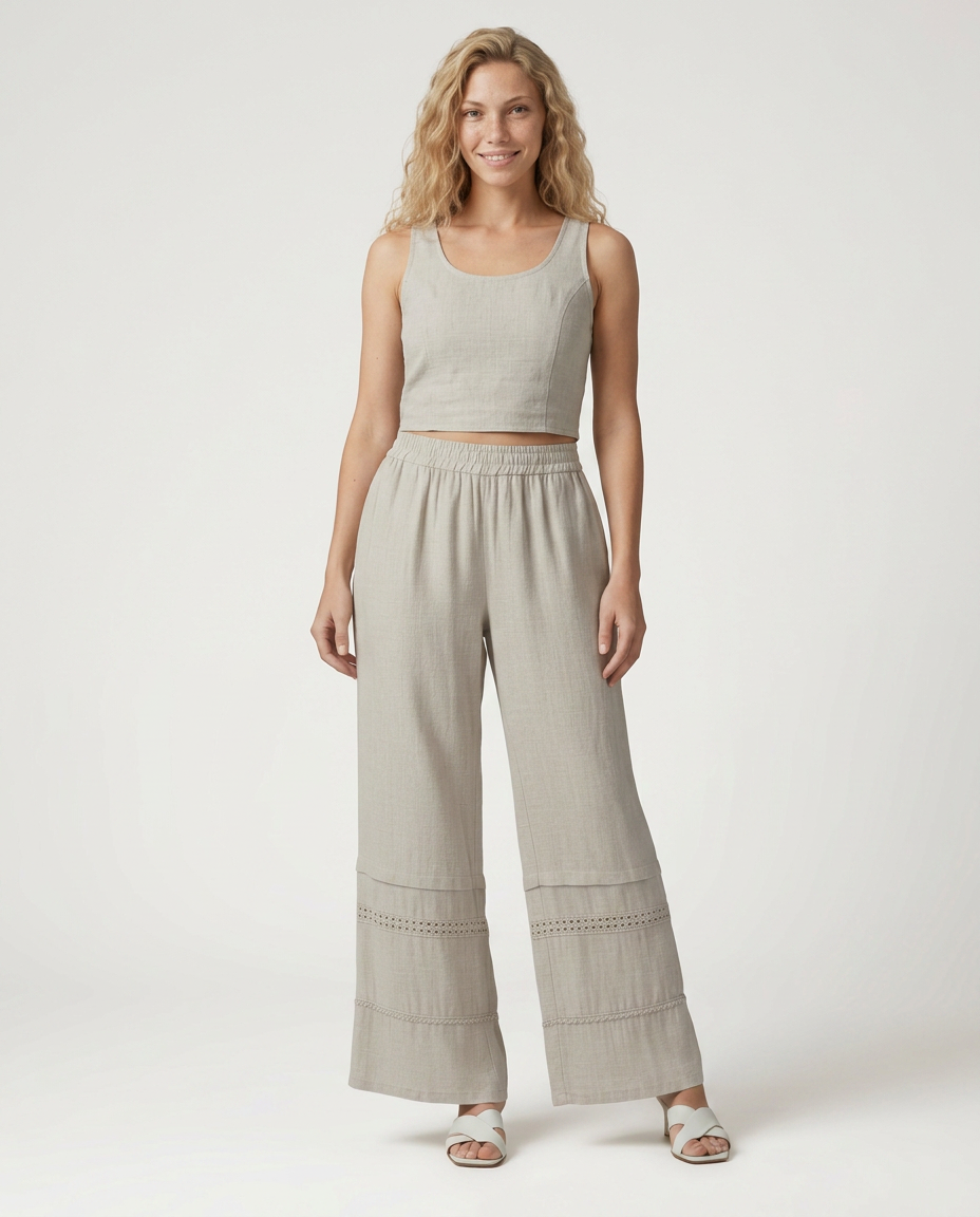 Women's Wide Leg Lace Trim Trousers Pants Outfit for Work Casual Days Holidays and Everyday Wear