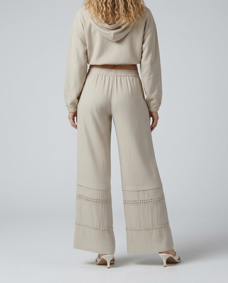 Women's Wide Leg Lace Trim Trousers Pants Outfit for Work Casual Days Holidays and Everyday Wear