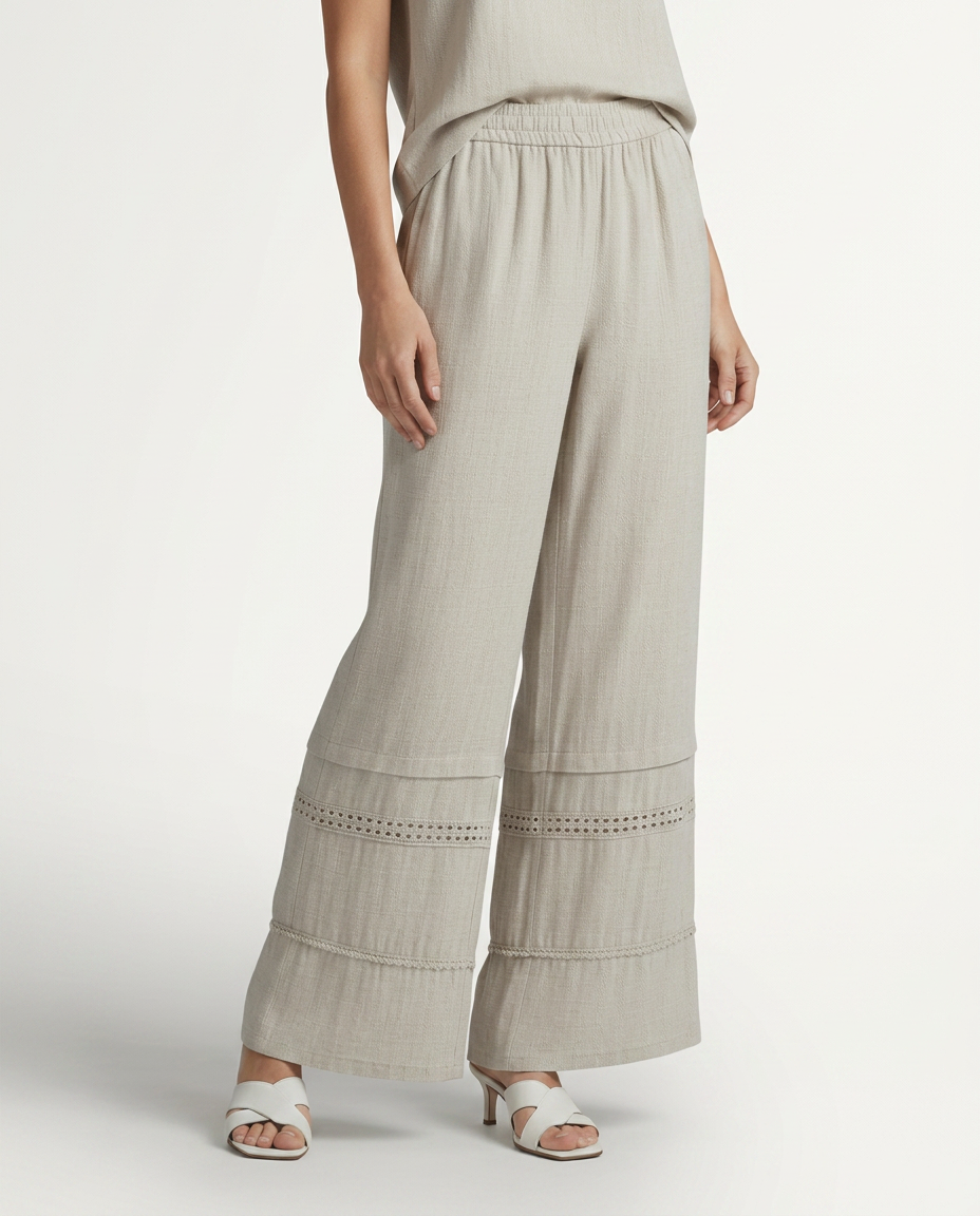 Women's Wide Leg Lace Trim Trousers Pants Outfit for Work Casual Days Holidays and Everyday Wear