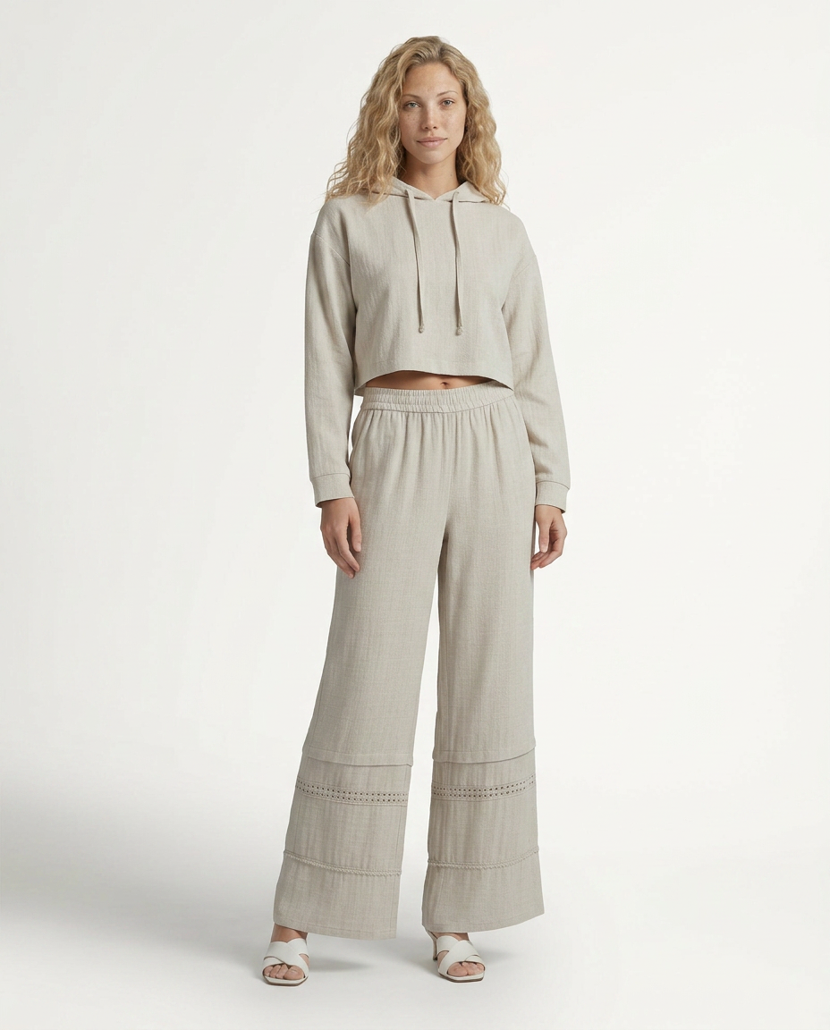 Women's Wide Leg Lace Trim Trousers Pants Outfit for Work Casual Days Holidays and Everyday Wear