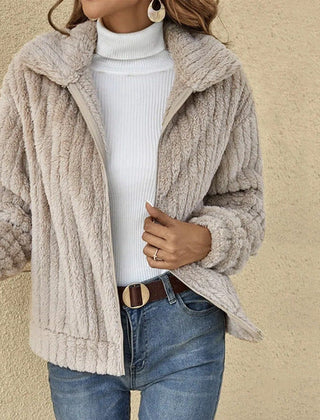 Women's Casual Teddy Fleece Jacket Relaxed Fit Long Sleeve Zip-Up Everyday Outerwear