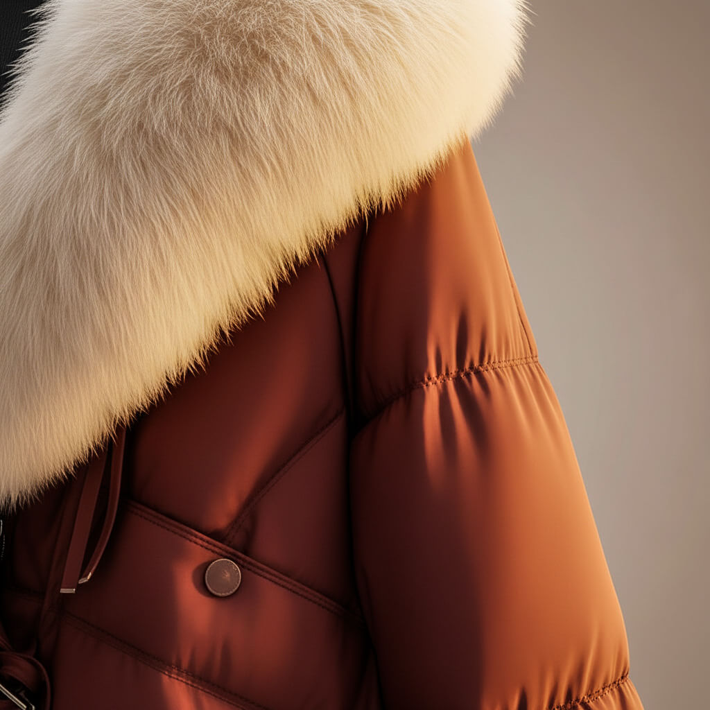 Women's Glossy Puffer Jacket Oversized Faux Fur Collar Stylish Layering