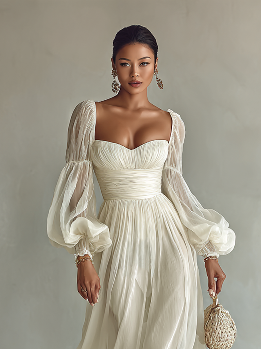 Women’s Elegant Chiffon Maxi Dress | Long Sleeve