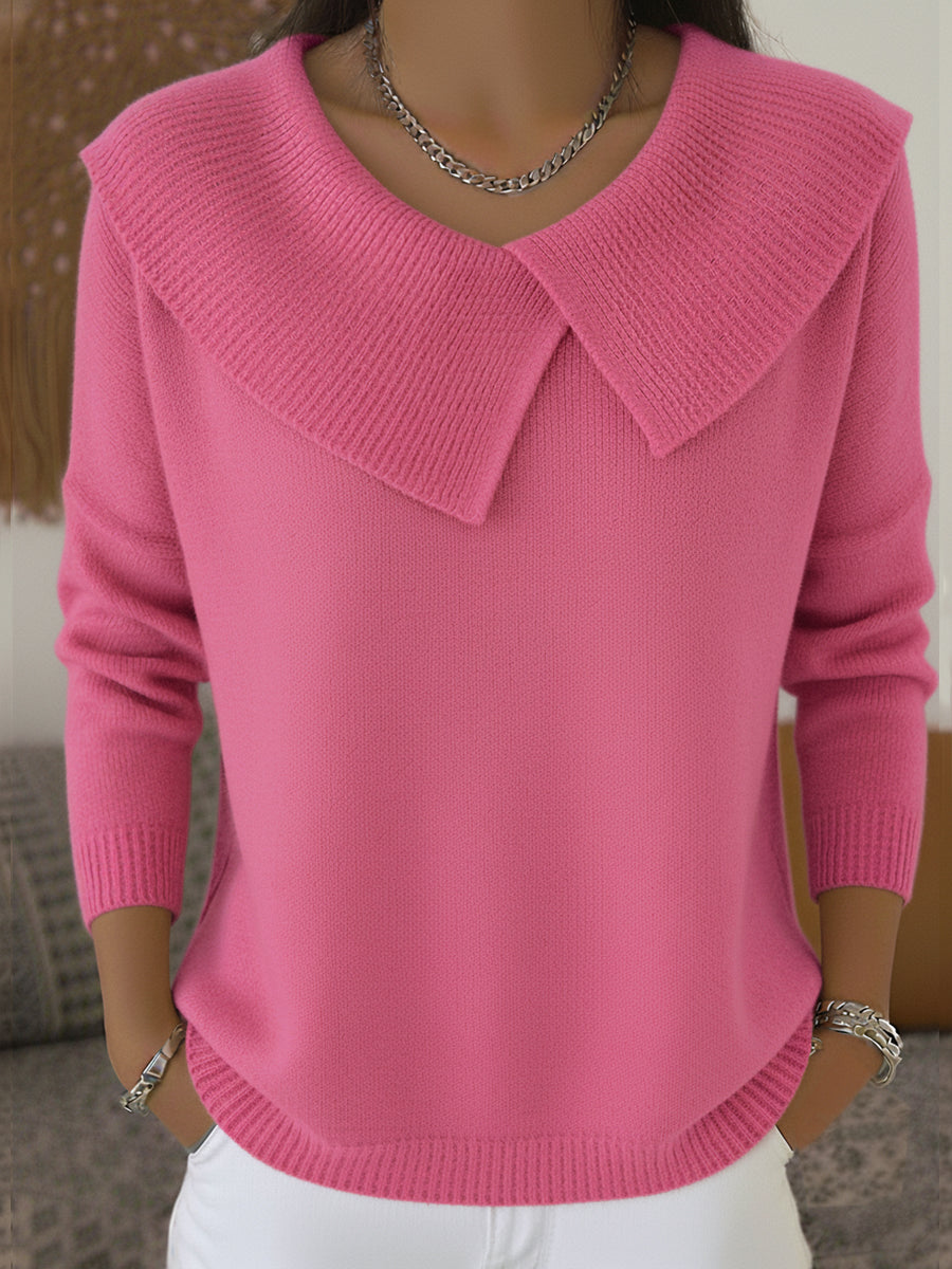 Women's Stylish Knit Sweater Relaxed Fit Long Sleeve Crew Neck Casual Wear
