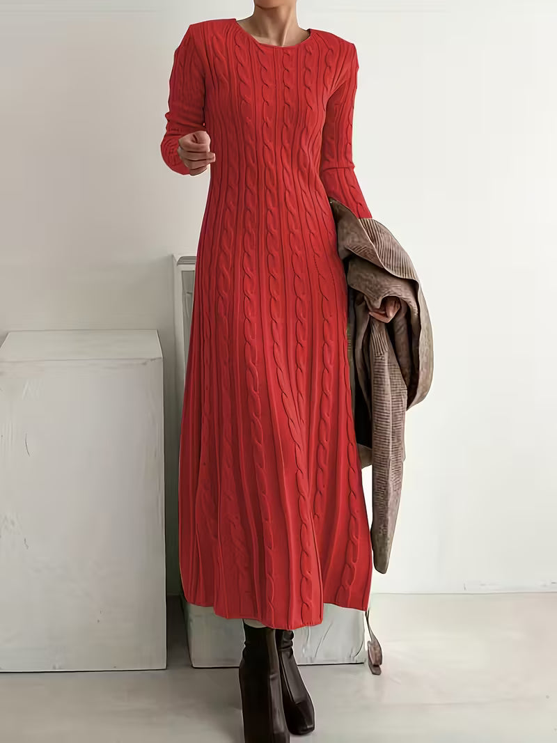 Women's Cable Knit Maxi Dress Long Sleeves Cozy Casual Everyday Wear